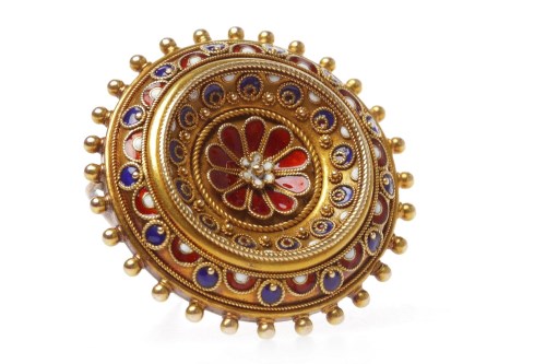 Lot 35 - LATE VICTORIAN ENAMELLED BROOCH of circular...