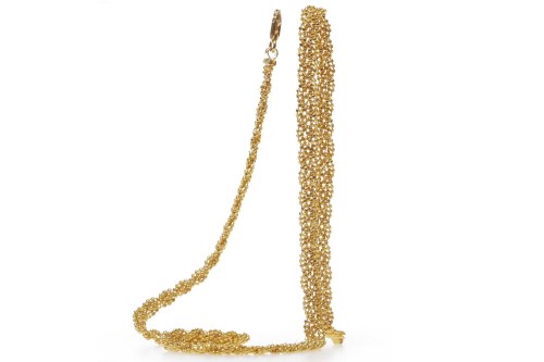 Lot 43 - TWENTY TWO CARAT GOLD NECKLET with three...