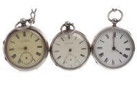Lot 771 - THREE OPEN FACE KEY WIND POCKET WATCHES...