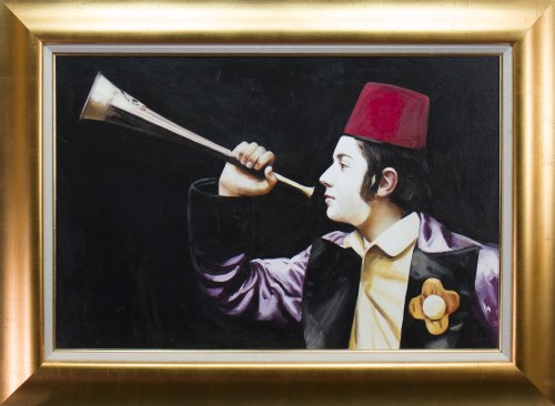 Lot 31 - * GERARD BURNS, THE HORN PLAYER oil on canvas,...