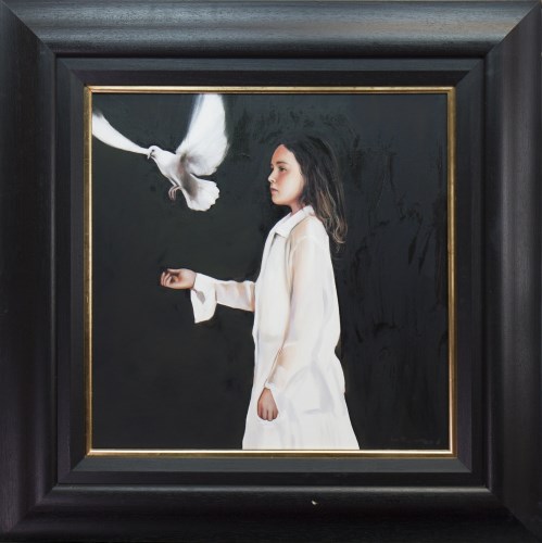 Lot 37 - * GERARD BURNS, WHITE DRESS AND DOVE oil on...
