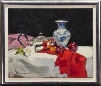Lot 40 - * JACK MORROCCO, STILL LIFE WITH SILVER,...