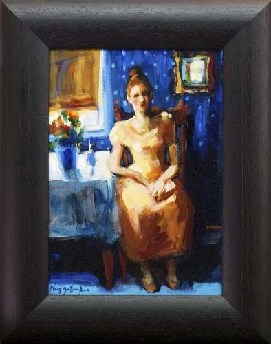 Lot 321 - * MARY GALLAGHER, GIRL READING acrylic on...