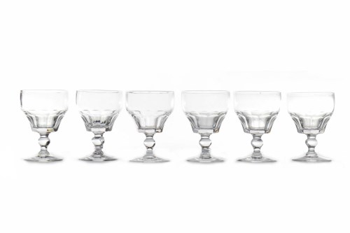 Lot 780 - SET OF SEVEN HOCK WINE GLASSES the facted bowl...