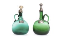 Lot 806 - PAIR OF 19TH CENTURY GREEN GLASS DECANTERS of...