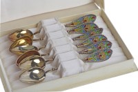 Lot 399 - SET OF SIX GILT SILVER AND ENAMEL COFFEE...
