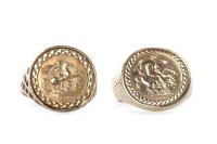 Lot 32 - TWO NINE CARAT GOLD REPLICA SOVEREIGN RINGS...