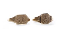 Lot 115 - TWO NINE CARAT GOLD SIGNET RINGS both with...
