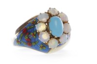 Lot 132 - TURQUOISE, ENAMEL AND OPAL DRESS RING the oval...
