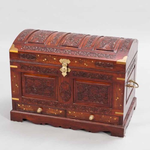 Lot 381 - 20TH CENTURY INDIAN ROSEWOOD CHEST with...