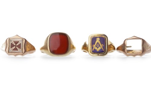 Lot 13 - FOUR GENTLEMAN'S GOLD RINGS all signet rings...