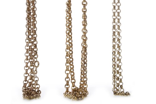 Lot 14 - THREE NINE CARAT GOLD CHAINS each formed by...