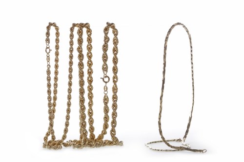 Lot 16 - THREE NINE CARAT GOLD CHAINS two of rope form...