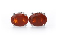 Lot 84 - PAIR OF PLATINUM FIRE OPAL EARRINGS the oval...