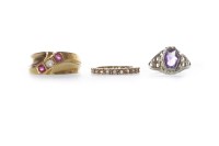 Lot 105 - VICTORIAN STYLE CREATED RUBY AND DIAMOND RING...