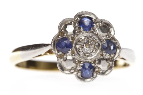 Lot 37 - SAPPHIRE AND DIAMOND FLOWER CLUSTER RING set...