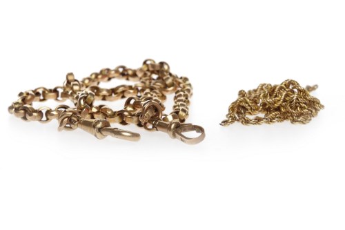 Lot 40 - NINE CARAT GOLD ALBERT CHAIN with double dog...