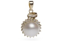 Lot 95 - PEARL AND DIAMOND SET PENDANT with a large...