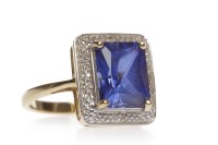 Lot 146 - NINE CARAT GOLD CREATED SAPPHIRE SET RING with...