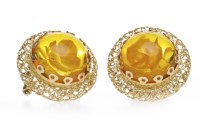 Lot 149 - PAIR OF AMBER EARRINGS each set with a...