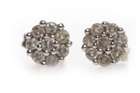 Lot 208 - PAIR OF DIAMOND CLUSTER EARRINGS each set with...