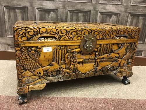 Lot 560 - 20TH CENTURY CHINESE CARVED CAMPHORWOOD CHEST...