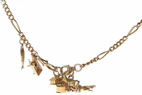 Lot 30 - FIFTEEN CARAT GOLD WATCH CHAIN with various...