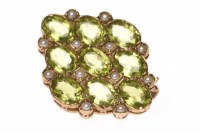 Lot 33 - PERIDOT AND PEARL BROOCH of rhombic form and...