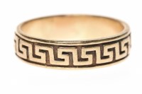 Lot 118 - NINE CARAT GOLD RING with engraved Greek key...