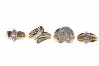 Lot 150 - FOUR DIAMOND DRESS RINGS comprising one with a...