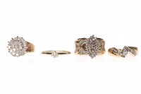 Lot 152 - FOUR DIAMOND RINGS comprising a diamond...