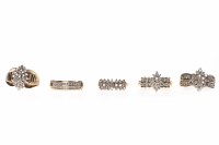 Lot 153 - FIVE DIAMOND DRESS RINGS comprising a ten...