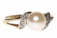 Lot 264 - PEARL AND DIAMOND DRESS RING set with a single...
