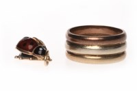 Lot 292 - NINE CARAT GOLD RING AND LADYBIRD CHARM the...