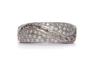Lot 218 - WHITE AND COLOURED DIAMOND SET BAND with pave...