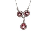Lot 375 - PINK TOURMALINE AND DIAMOND NECKLET with a...