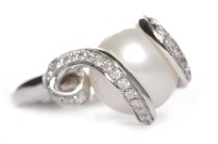 Lot 482 - EIGHTEEN CARAT WHITE GOLD PEARL AND DIAMOND...