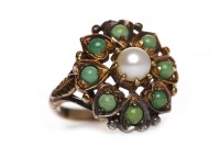 Lot 483 - NINE CARAT GOLD TURQUOISE AND PEARL RING the...