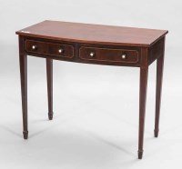 Lot 874 - REGENCY MAHOGANY BOW-FRONT SIDE TABLE with two...