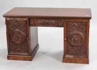 Lot 899 - VICTORIAN OAK PEDESTAL WRITING DESK with later...