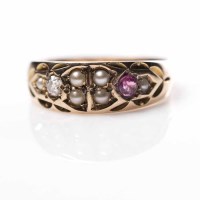 Lot 1848 - VICTORIAN FIFTEEN CARAT GOLD RUBY, PEARL AND...