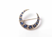 Lot 1860 - VICTORIAN SAPPHIRE AND DIAMOND CRESCENT BROOCH...