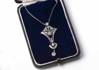 Lot 1861 - FINE ART DECO DIAMOND PENDANT of pierced form,...