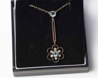 Lot 1897 - EDWARDIAN SEED PEARL AND AQUAMARINE PENDANT ON...