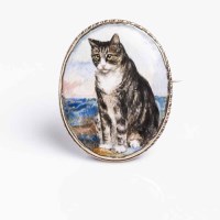 Lot 1933 - HAND PAINTED CAT BROOCH titled 'Joey' and...