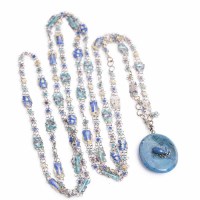 Lot 1969 - UNUSUAL LONG LENGTH ENAMEL AND TURQUOISE...