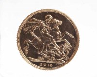 Lot 218 - GOLD ELIZABETH II FULL SOVEREIGN DATED 2015