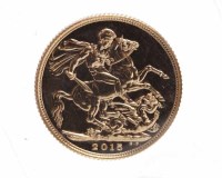 Lot 220 - GOLD ELIZABETH II FULL SOVEREIGN DATED 2015