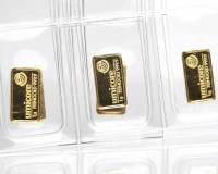 Lot 221 - FIVE UMICORE 1g .999 FINE GOLD BULLION BARS...