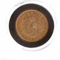 Lot 282 - NORWEGIAN 20 KRONER GOLD COIN DATED 1878